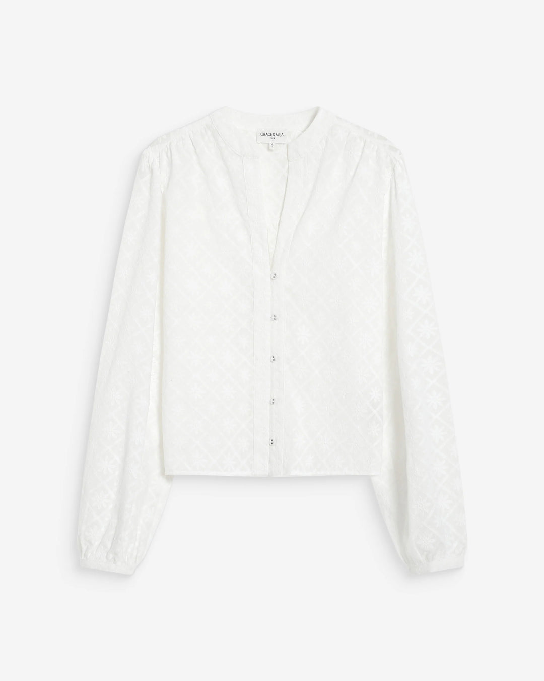 Grace & Mila Vandita Long sleeve Embroidery Blouse- White