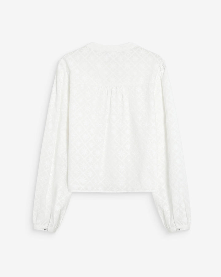 Grace & Mila Vandita Long sleeve Embroidery Blouse- White