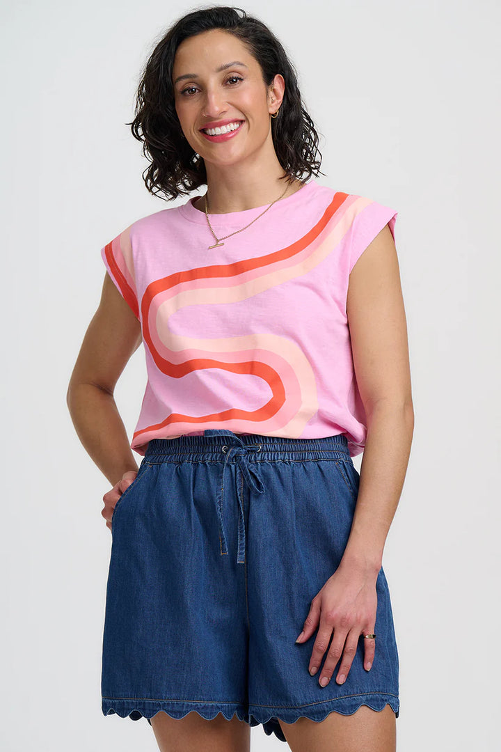 Sugarhill Brighton Chrissy Relaxed Tank T-Shirt- Pink Geo
