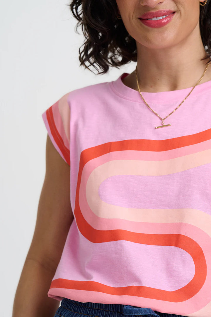 Sugarhill Brighton Chrissy Relaxed Tank T-Shirt- Pink Geo
