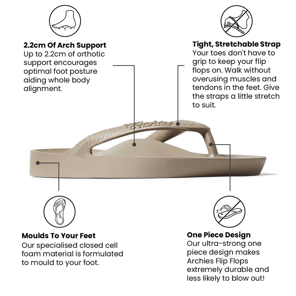 Archies Arch Support Flip Flops- Taupe