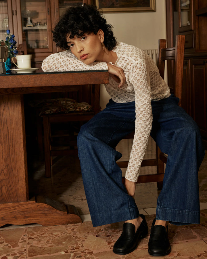 Grace & Mila Valmy Long sleeve Sheer Lace Top- Ivorie