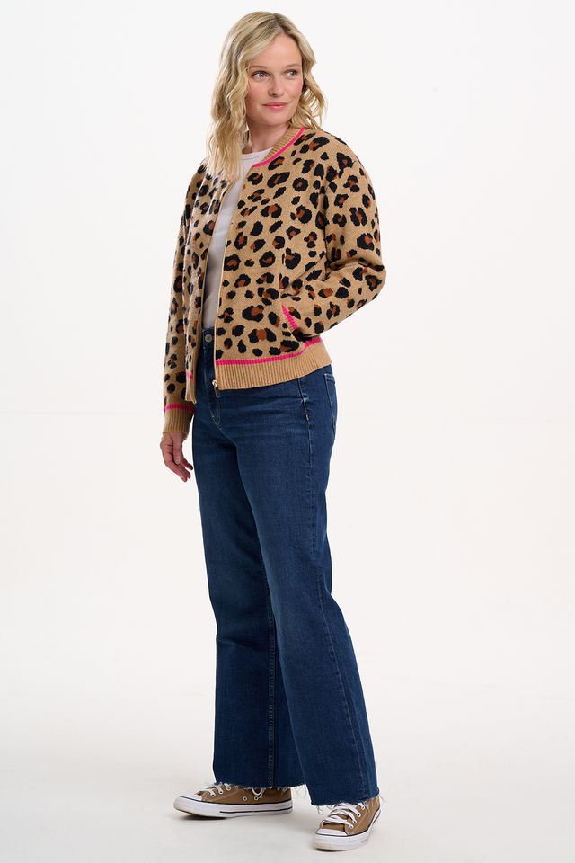 Sugarhill Brighton Solana Knitted Bomber- Tan/Black Leopard