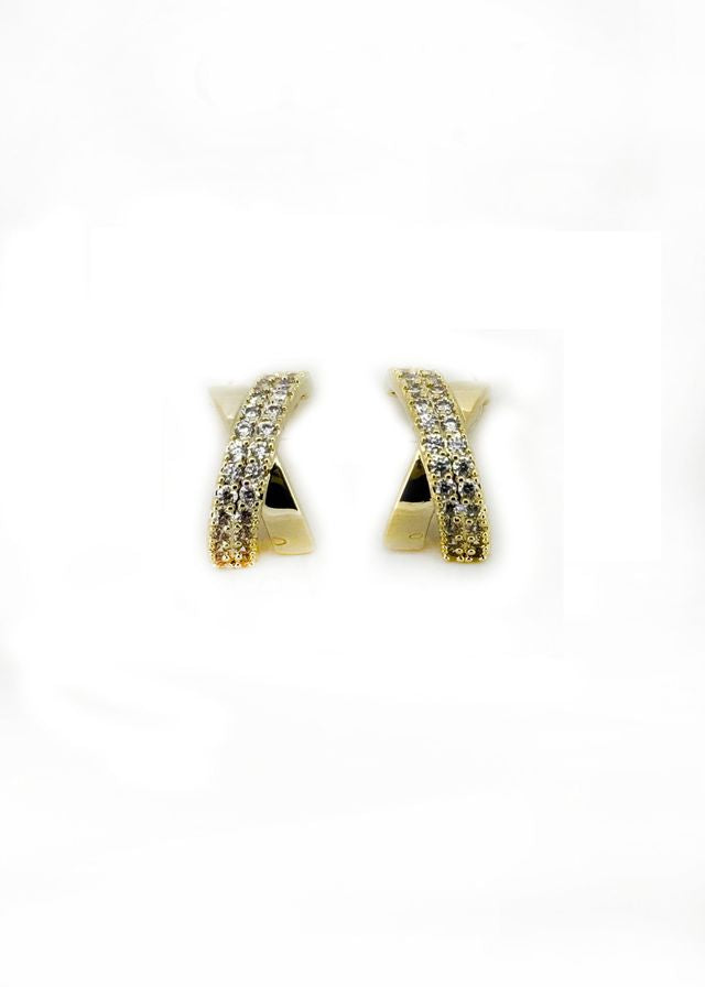 Envy Gold Pave Crossover Huggie Earrings