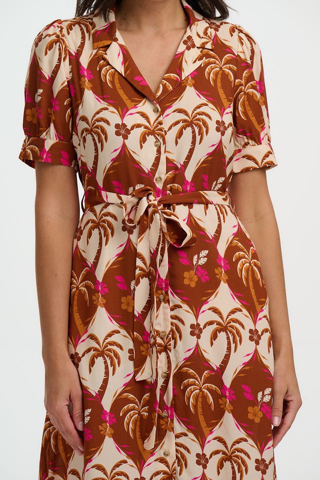 Sugarhill Brighton Penelope Midi Shirt Dress- Browns, Palm Waves Tile