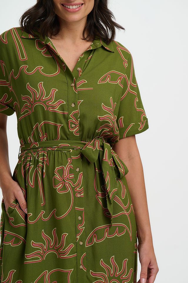 Sugarhill Brighton Leigh Midi Shirt Dress- Khaki, Tropical