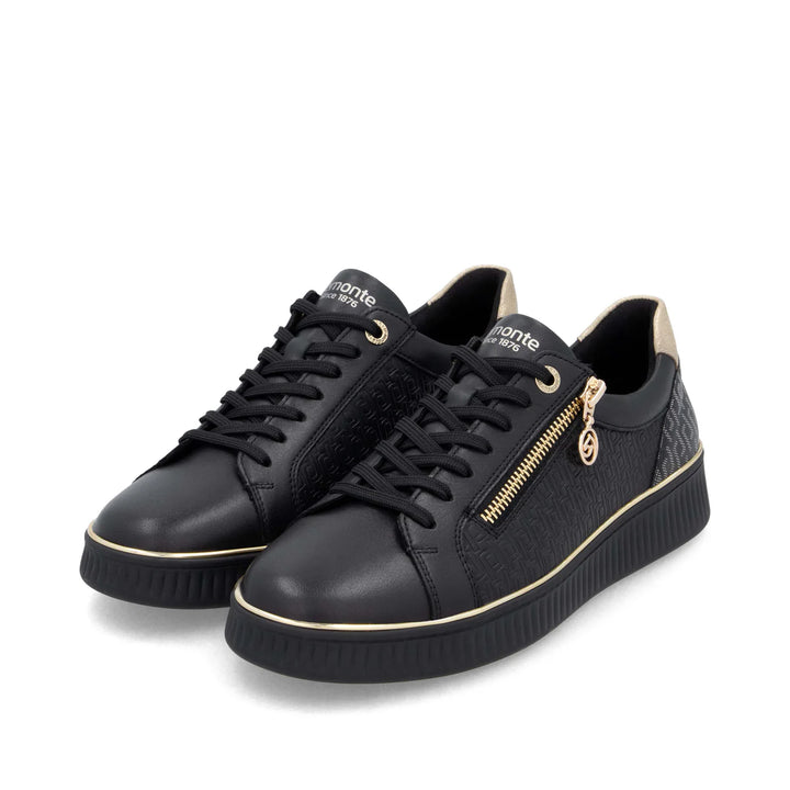 Remonte Black Combination Gold Zip Trainers D2E00-03