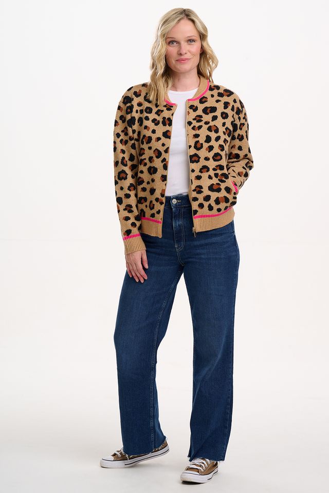 Sugarhill Brighton Solana Knitted Bomber- Tan/Black Leopard