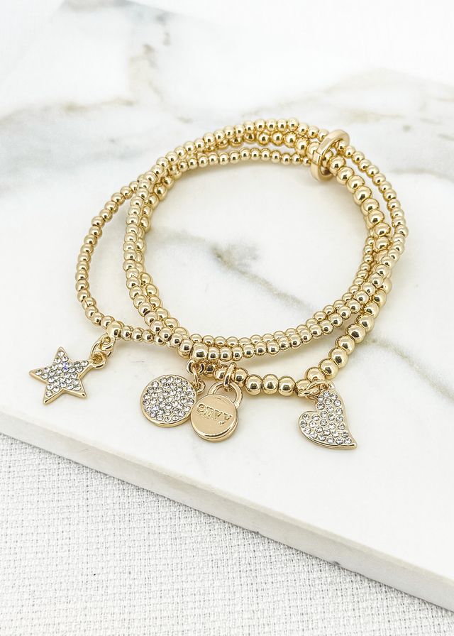 Envy Gold Beaded Charm Bracelet Trio