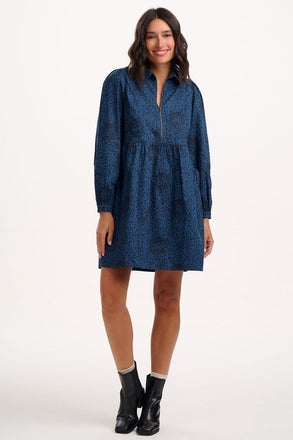Sugarhill Brighton- Karen Mini Smock Dress- Petrol navy, Hidden Leopard.