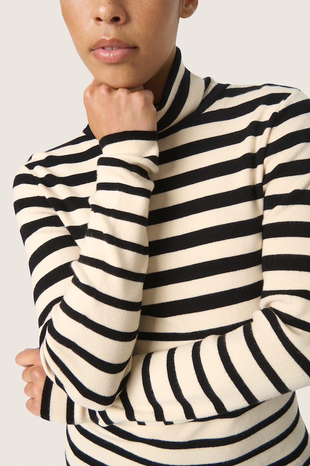 Soaked In Luxury Spina Pullover- Black & White Stripe