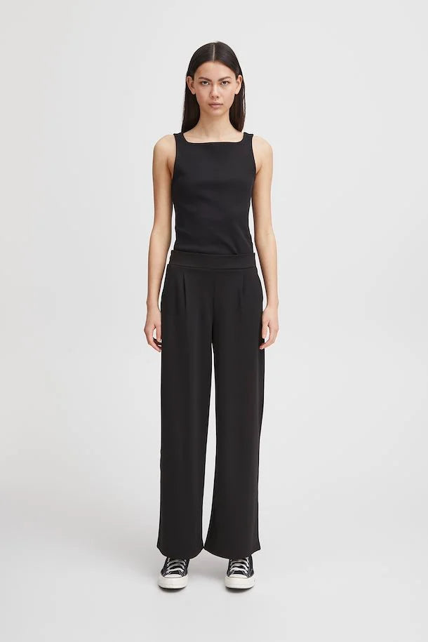 Ichi Kate Wide Leg Trouser- Long Black