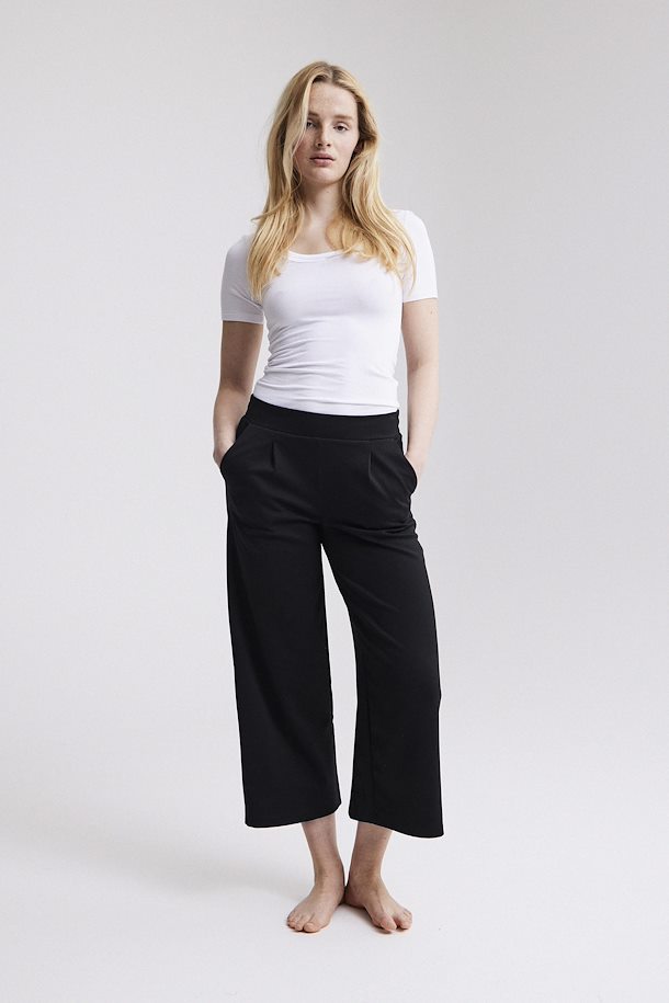Ichi IHKate Sus Wide leg Cropped Pants-Black
