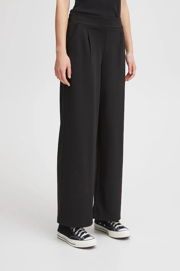 Ichi Kate Wide Leg Trouser- Long Black