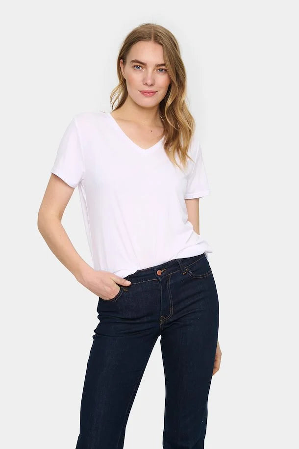 Saint Tropez AdeliaSZ V Neck T-Shirt - Bright white