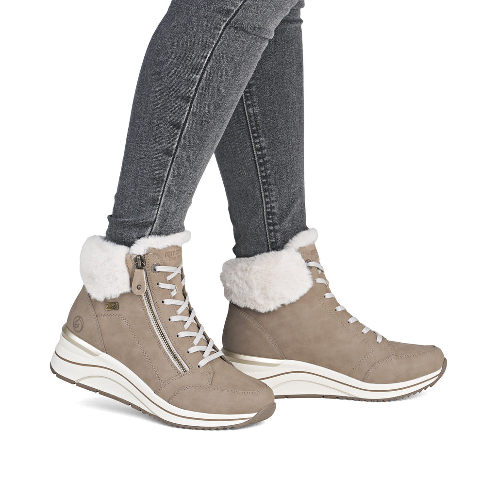 Remonte Brown Beige Suede Lace Up Boots