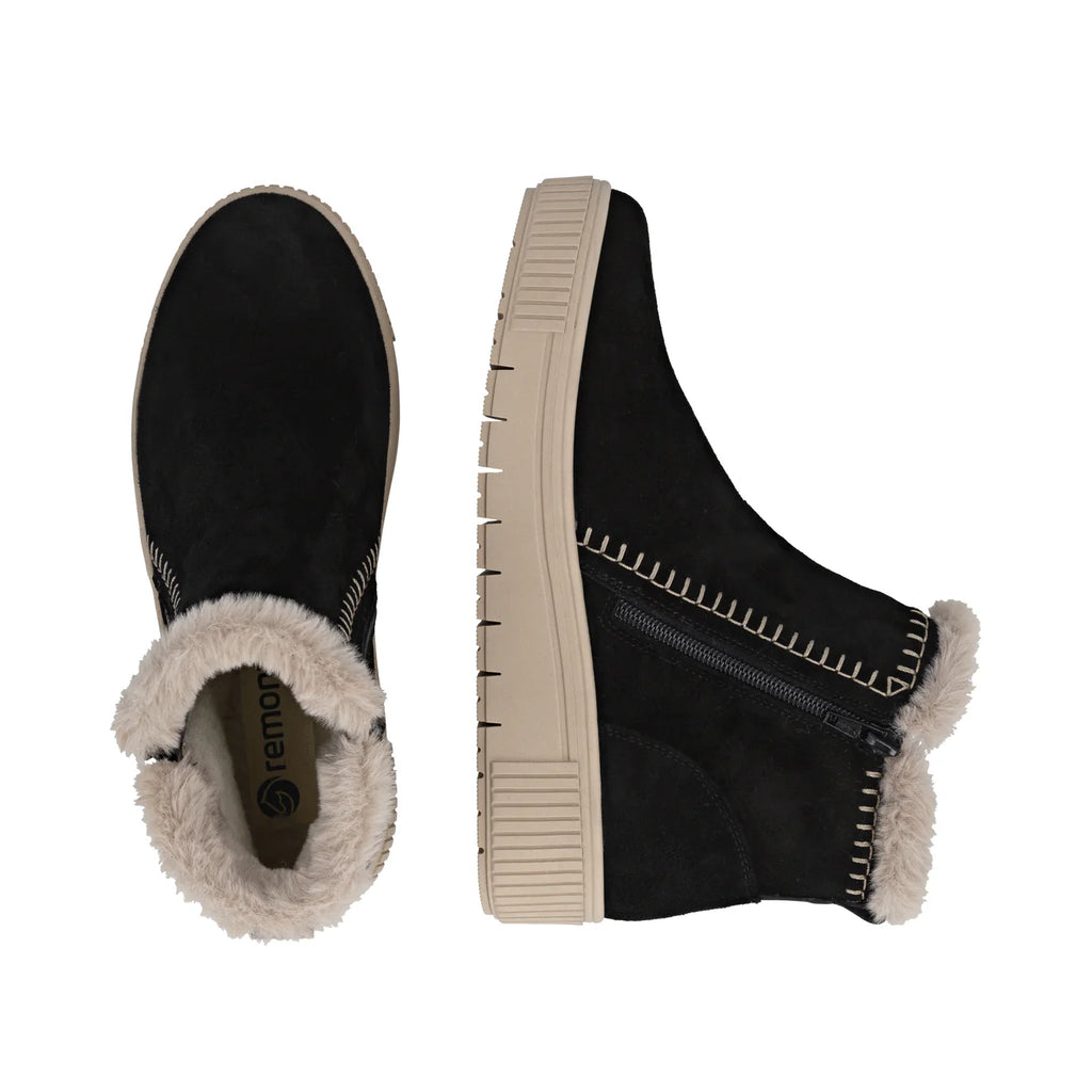 Remonte Black Zip Boots - Wool Lining D3B70-03