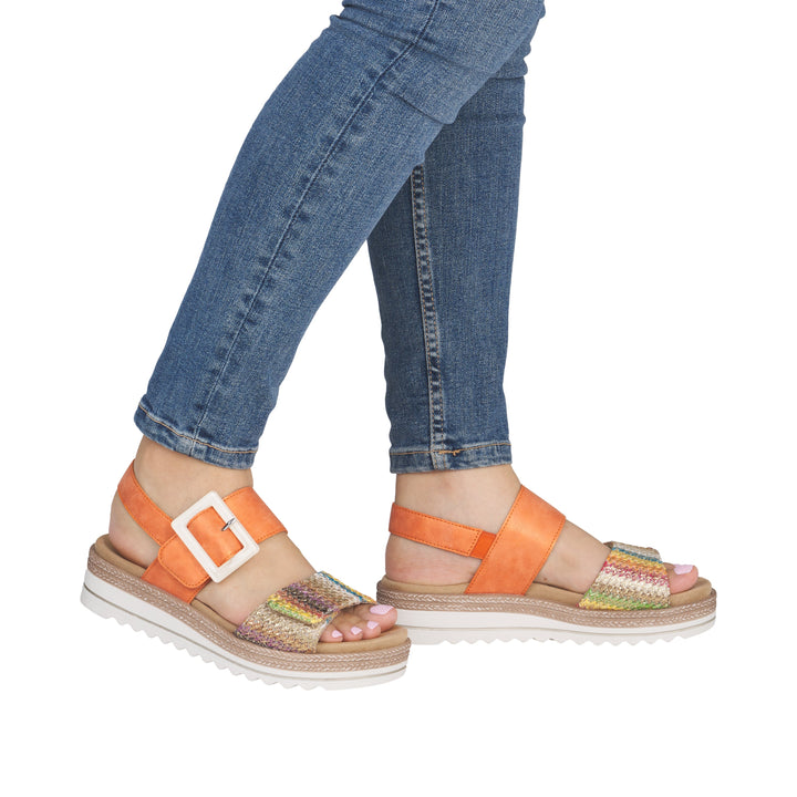 Remonte Wedge Sandal- Orange Metallic