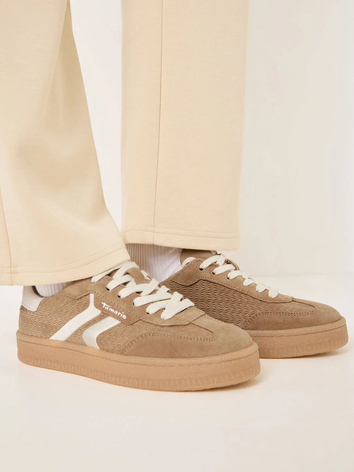 Tamaris Leather Trainers- Taupe