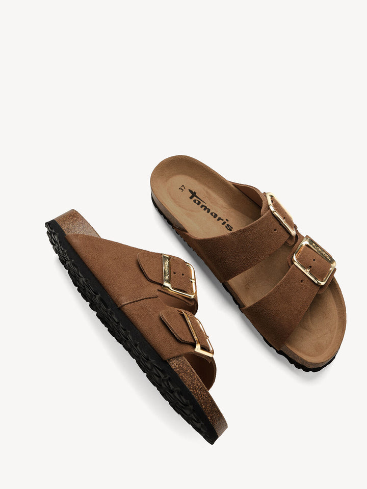 Tamaris Leather Mule Sandals- Cognac