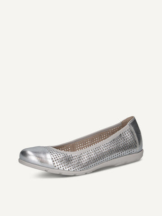 Caprice Ballerina Ladies Shoe- Silver 9-22151-42