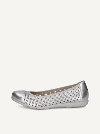 Caprice Ballerina Ladies Shoe- Silver 9-22151-42