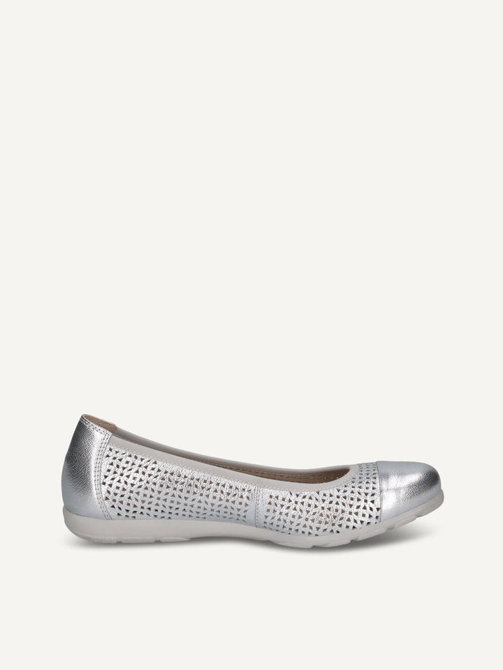 Caprice Ballerina Ladies Shoe- Silver 9-22151-42