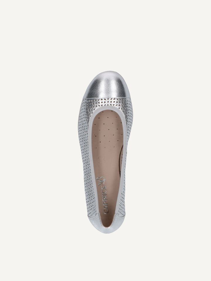 Caprice Ballerina Ladies Shoe- Silver 9-22151-42