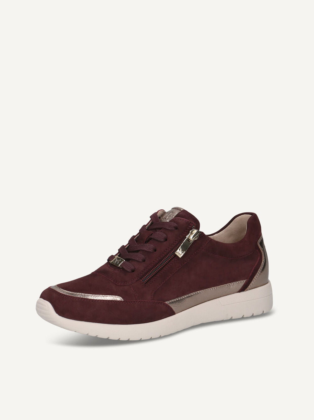 Caprice Everyday Leather Trainer- Burgundy/Gold
