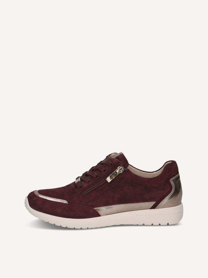 Caprice Everyday Leather Trainer- Burgundy/Gold