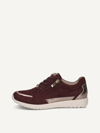 Caprice Everyday Leather Trainer- Burgundy/Gold