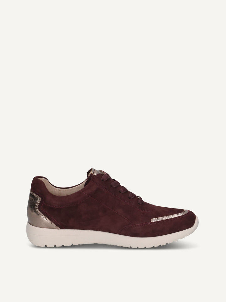 Caprice Everyday Leather Trainer- Burgundy/Gold
