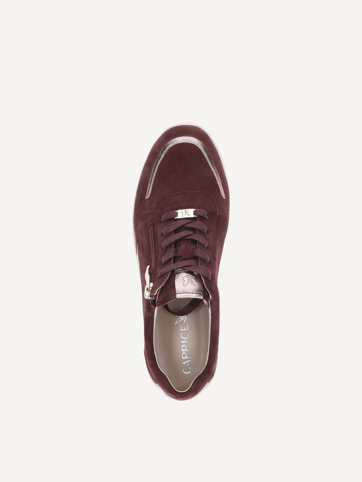 Caprice Everyday Leather Trainer- Burgundy/Gold