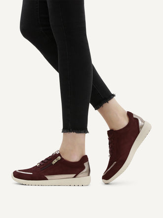 Caprice Everyday Leather Trainer- Burgundy/Gold