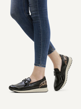 Caprice Wedge Loafers- Black Naplak