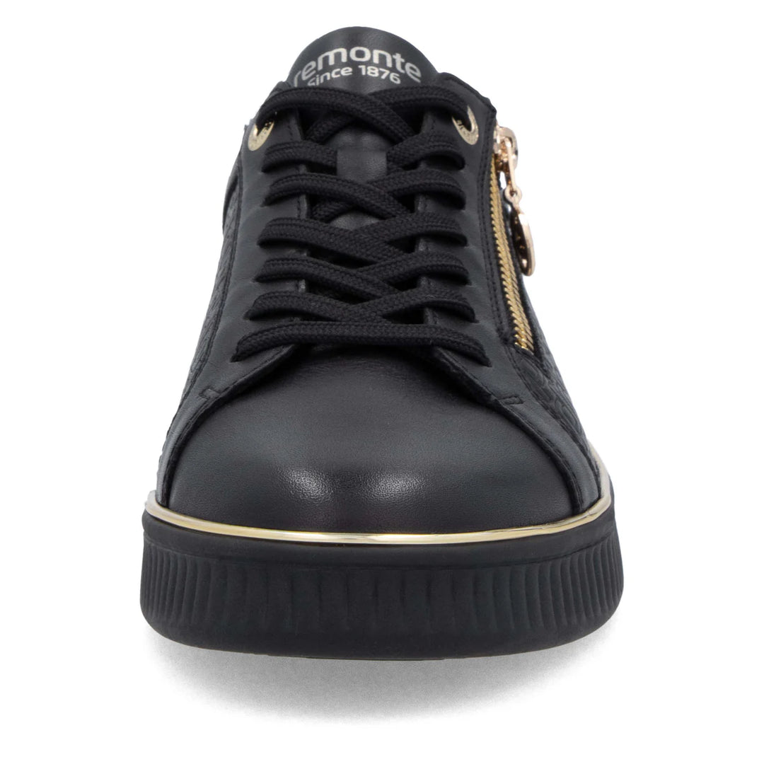 Remonte Black Combination Gold Zip Trainers D2E00-03