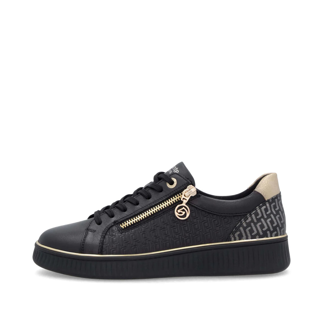 Remonte Black Combination Gold Zip Trainers D2E00-03