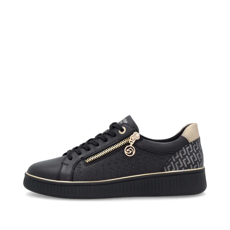 Remonte Black and Gold Zip Trainers- D2E00-03