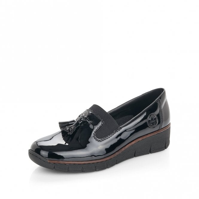 Rieker Elasticated Patent Loafer- Black