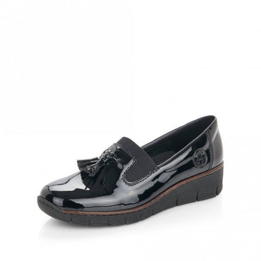 Rieker Elasticated Patent Loafer 53751-00 Black