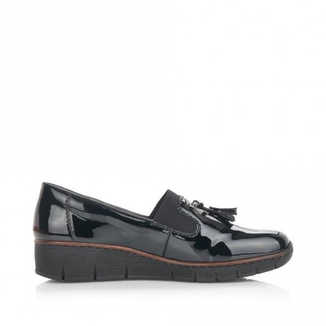 Rieker Elasticated Patent Loafer- Black