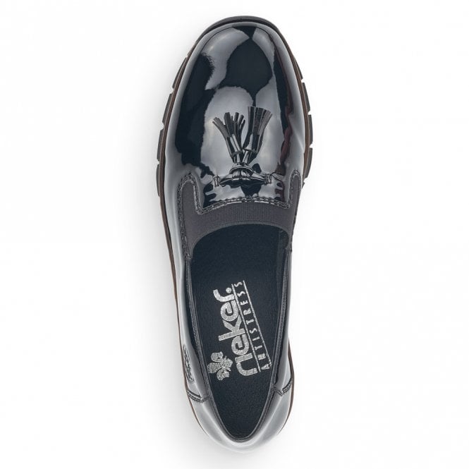Rieker Elasticated Patent Loafer- Black