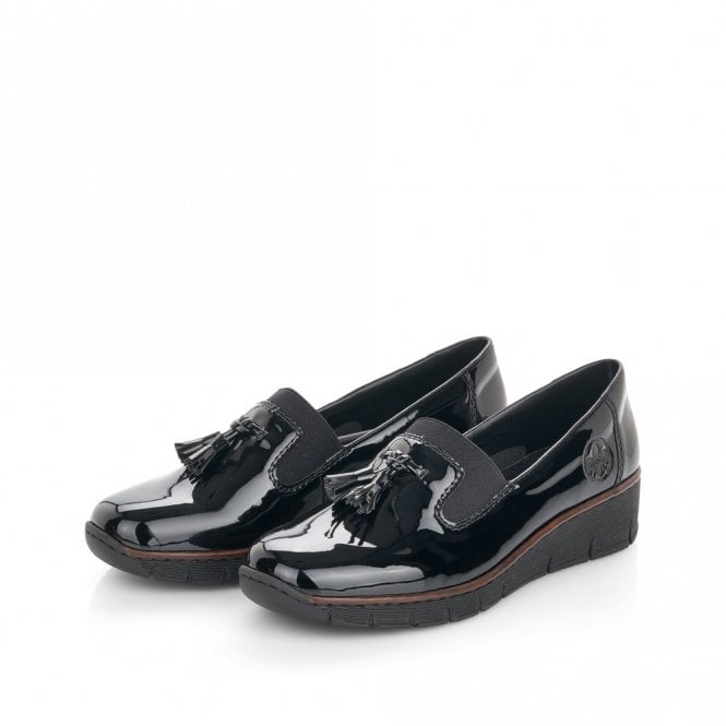 Rieker Elasticated Patent Loafer- Black
