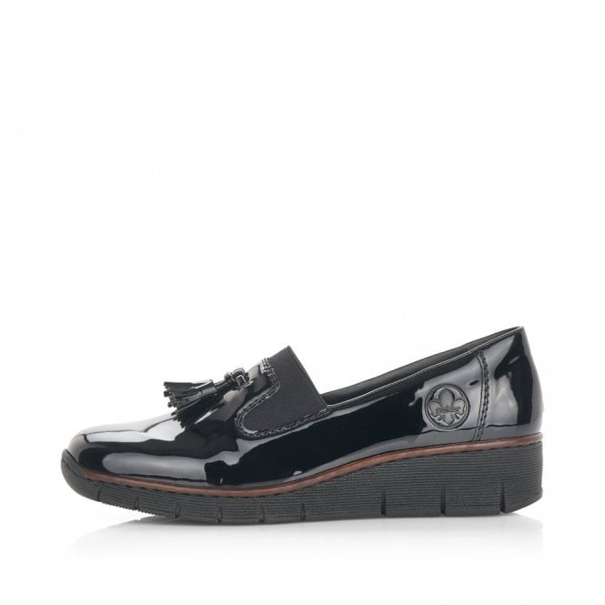 Rieker Elasticated Patent Loafer- Black