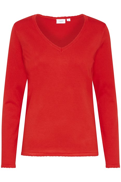 Saint Tropez Mila Long sleeved V neck Pullover- Flame Scarlet