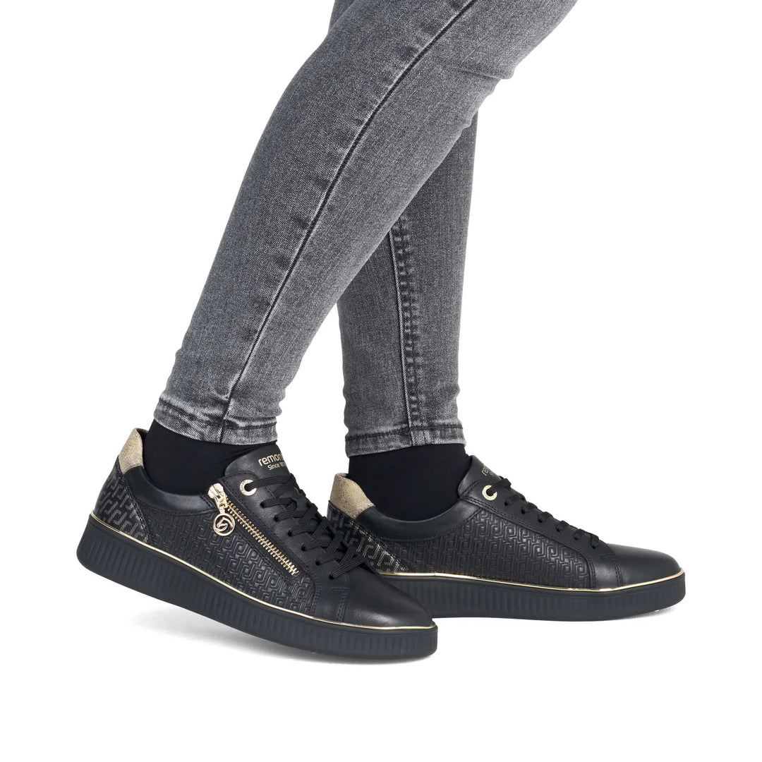 Remonte Black Combination Gold Zip Trainers D2E00-03