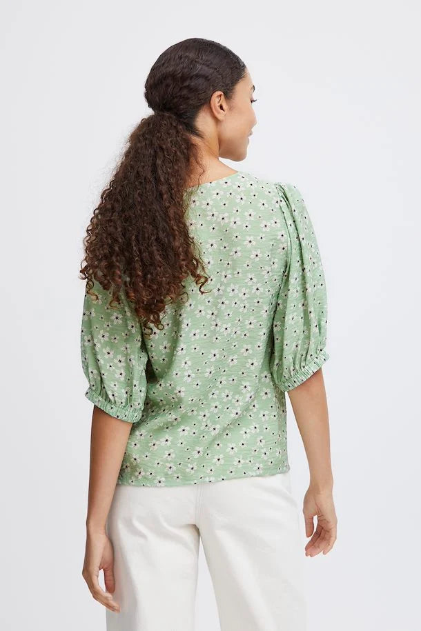 BYoung Ibano V Neck Blouse- Fair Green Flower