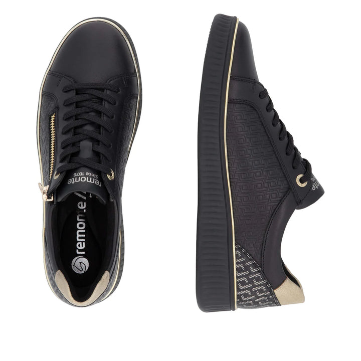 Remonte Black Combination Gold Zip Trainers D2E00-03
