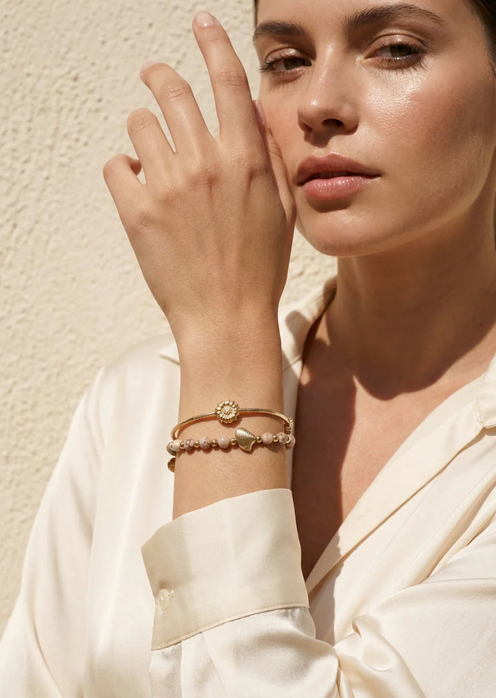Envy Brown Beaded and Gold Two Layered Bracelet
