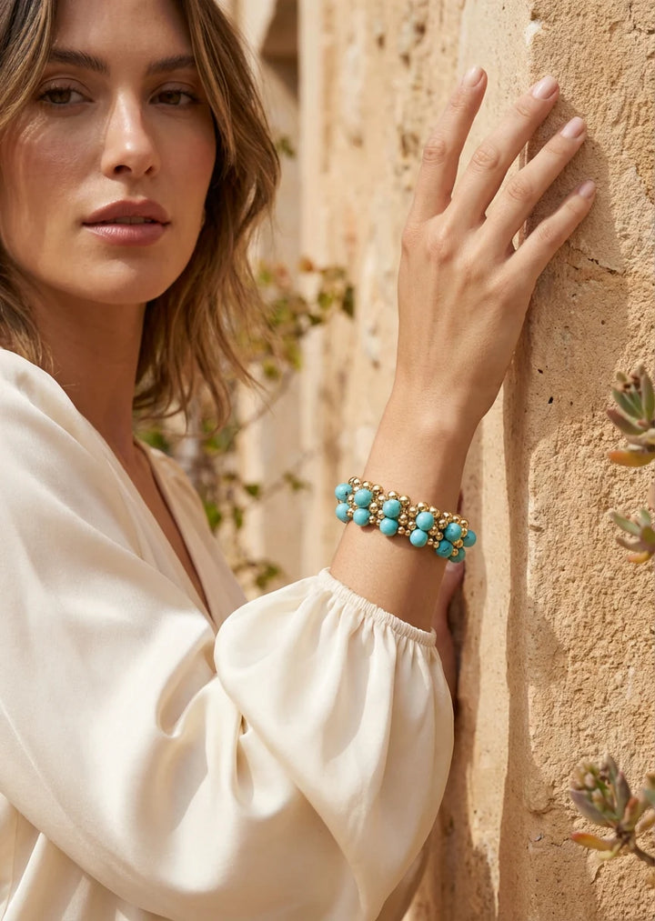 Envy Gold And Aqua Beaded Bracelet - 4928